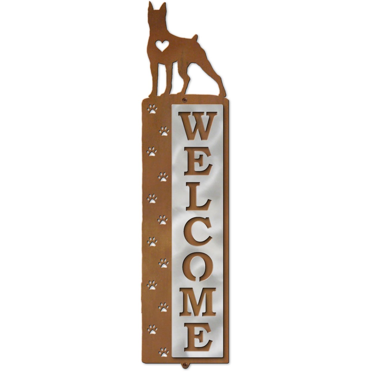 606198 - Doberman Pinscher Dog Tracks Metal Art Vertical Welcome Sign