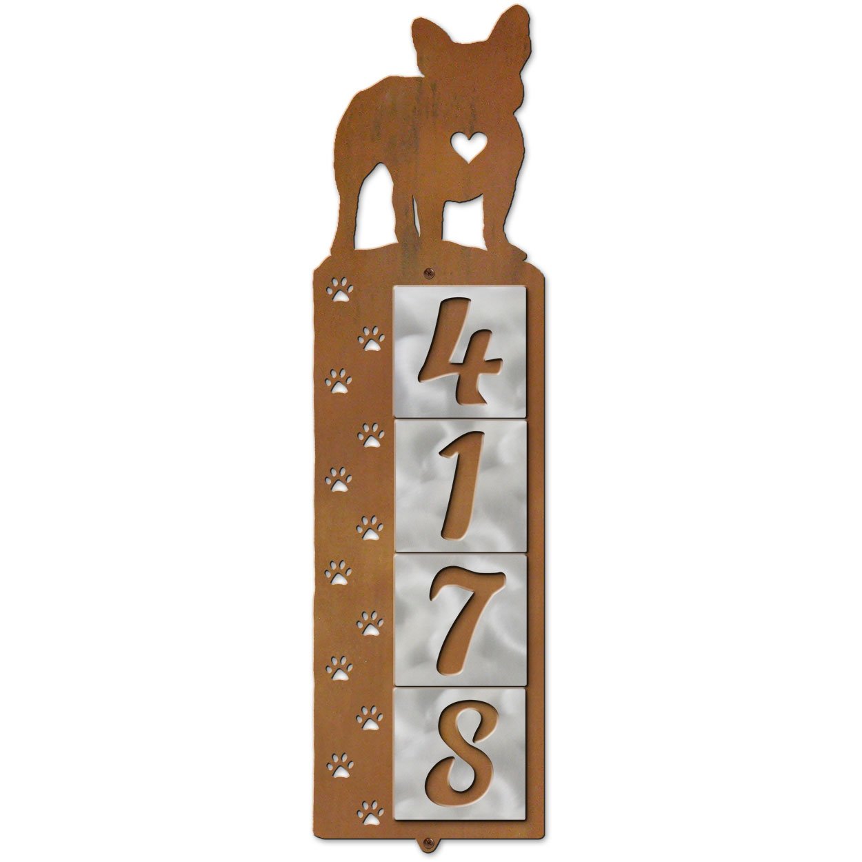 606214 - French Bulldog Dog Tracks 4-Digit Vertical House Numbers