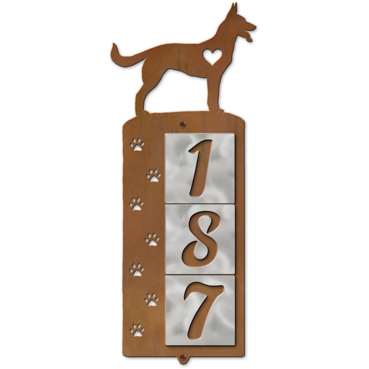 606223 - German Shepherd Dog Tracks 3-Digit Vertical House Numbers