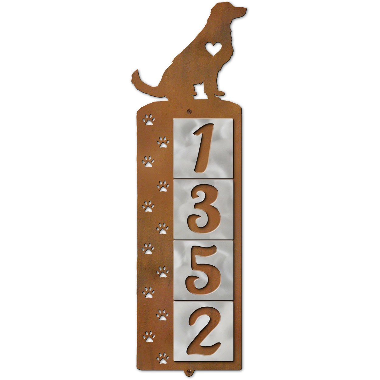606234 - Golden Retriever Dog Tracks 4-Digit Vertical House Numbers