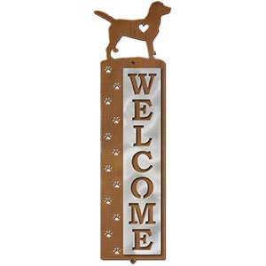 606268 - Labrador Nose Prints Polished Steel on Rust Welcome Sign