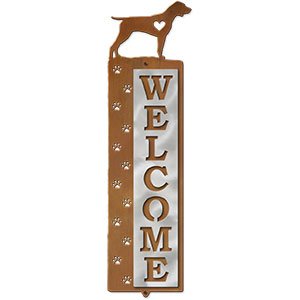 606288 - Pointer Nose Prints Polished Steel on Rust Welcome Sign