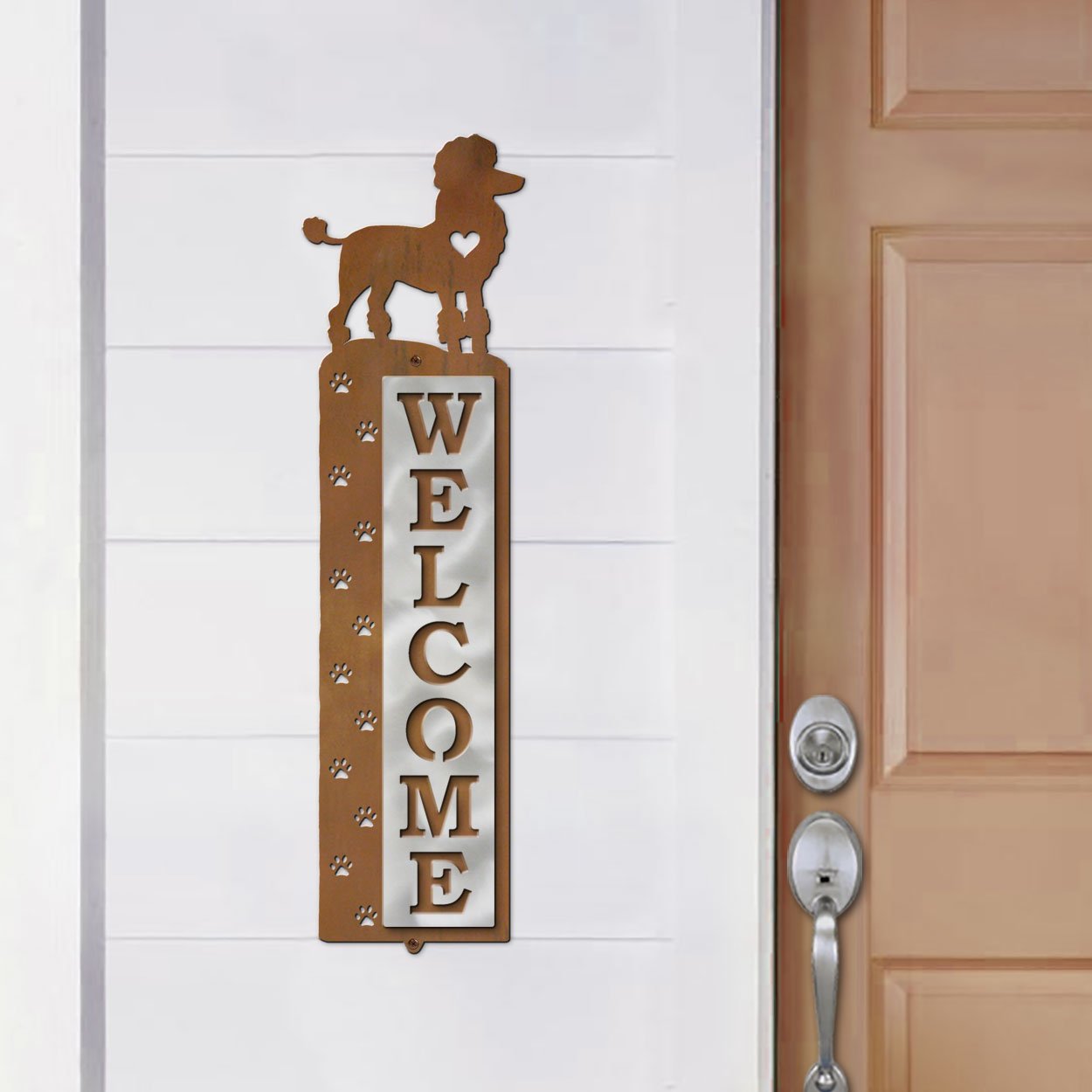 606298 - Poodle Nose Prints Polished Steel on Rust Welcome Sign