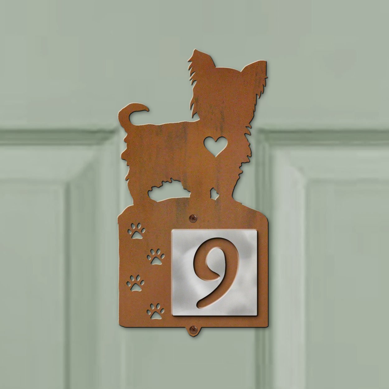 606321 - Yorkie Nose Prints One-Digit Rustic Tile Door Number