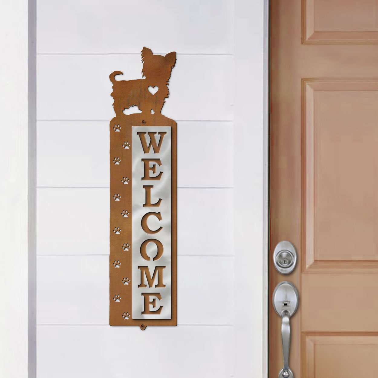 606328 - Yorkie Nose Prints Polished Steel on Rust Welcome Sign