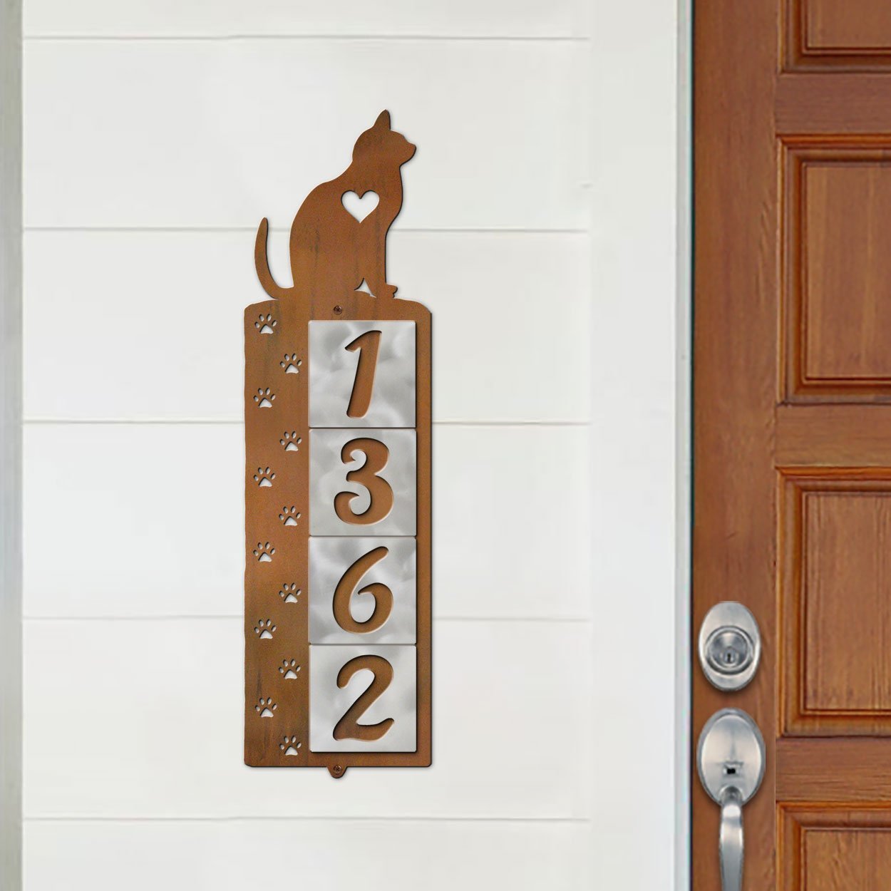 606364 - Cat Tracks Design 4-Digit Vertical Tile House Numbers
