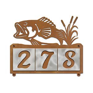 607003 - Jumping Bass in Reeds Design 3-Digit Horizontal 4-inch Tile Outdoor House Numbers