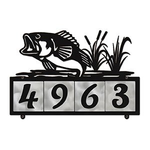 607004 - Jumping Bass in Reeds Design 4-Digit Horizontal 4-inch Tile Outdoor House Numbers