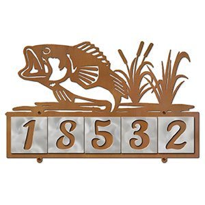 607005 - Jumping Bass in Reeds Design 5-Digit Horizontal 4-inch Tile Outdoor House Numbers