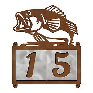607012 - Jumping Bass with Trees Design 2-Digit Horizontal 4-inch Tile Outdoor House Numbers