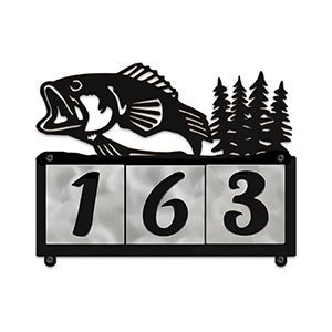 607013 - Jumping Bass with Trees Design 3-Digit Horizontal 4-inch Tile Outdoor House Numbers