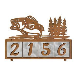 607014 - Jumping Bass with Trees Design 4-Digit Horizontal 4-inch Tile Outdoor House Numbers