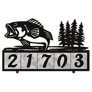 607015 - Jumping Bass with Trees Design 5-Digit Horizontal 4-inch Tile Outdoor House Numbers