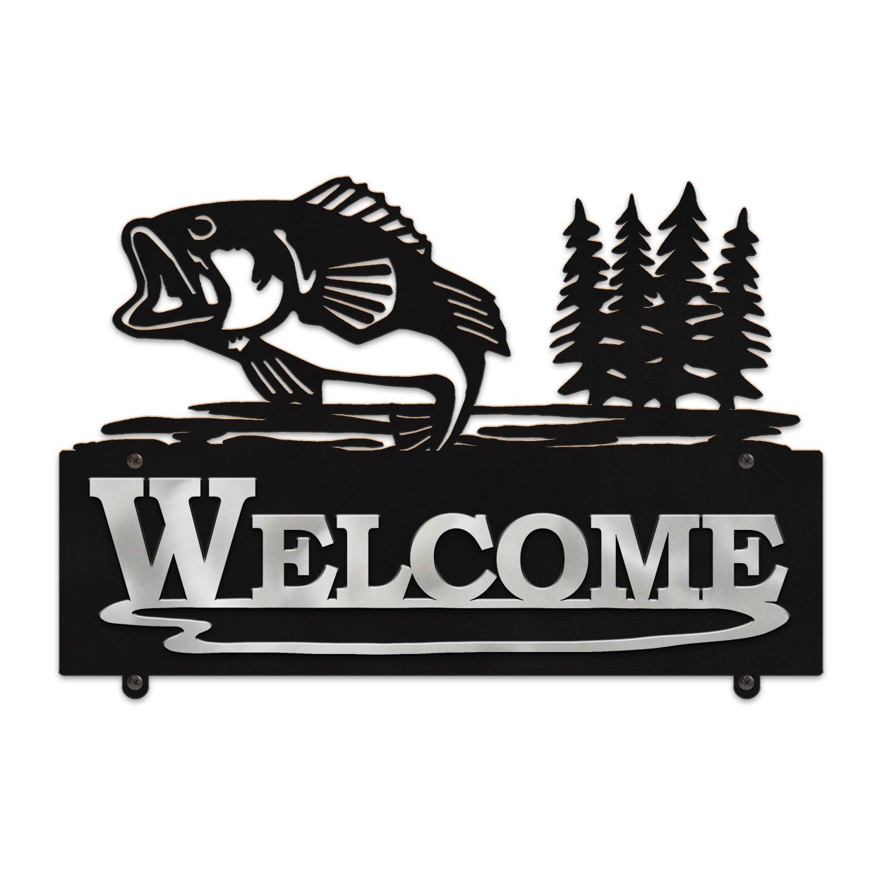 607018 - Bass Lake Horizontal Custom Metal Welcome Sign
