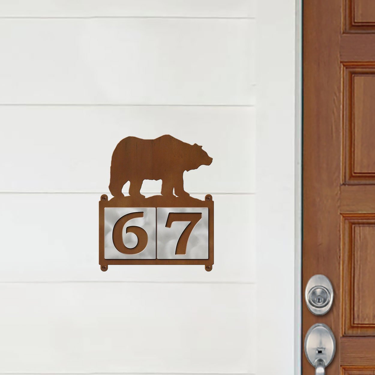 607022 - Bear in the Woods Design 2-Digit Horizontal 4-inch Tile Outdoor House Numbers