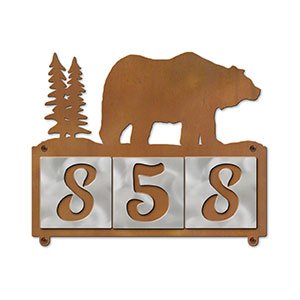 607023 - Bear in the Woods Design 3-Digit Horizontal 4-inch Tile Outdoor House Numbers