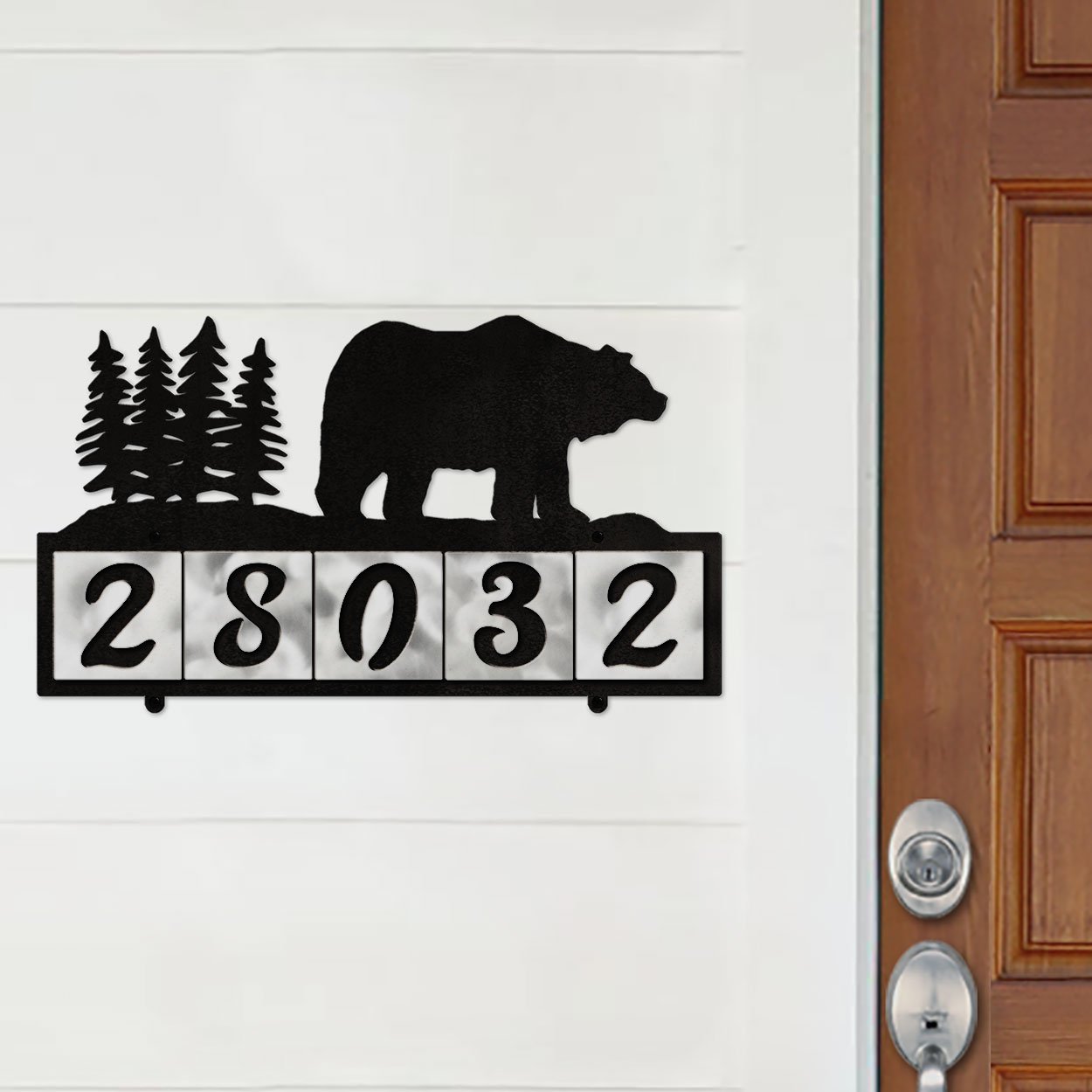 607025 - Bear in the Woods Design 5-Digit Horizontal 4-inch Tile Outdoor House Numbers