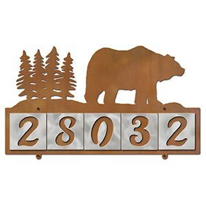 607025 - Bear in the Woods Design 5-Digit Horizontal 4-inch Tile Outdoor House Numbers