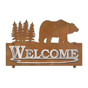 607028 - Bear in the Woods Design Horizontal Metal Welcome Wall Plaque