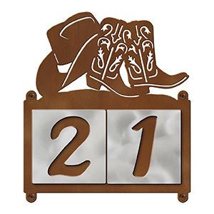 607032 - Cowboy Hat and Boots Design 2-Digit Horizontal 4-inch Tile Outdoor House Numbers