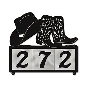 607033 - Cowboy Hat and Boots Design 3-Digit Horizontal 4-inch Tile Outdoor House Numbers