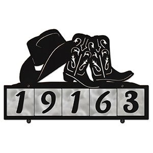 607035 - Cowboy Hat and Boots Design 5-Digit Horizontal 4-inch Tile Outdoor House Numbers