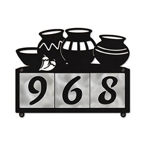 607053 - Four Pots with Chilies Design 3-Digit Horizontal 4-inch Tile Outdoor House Numbers