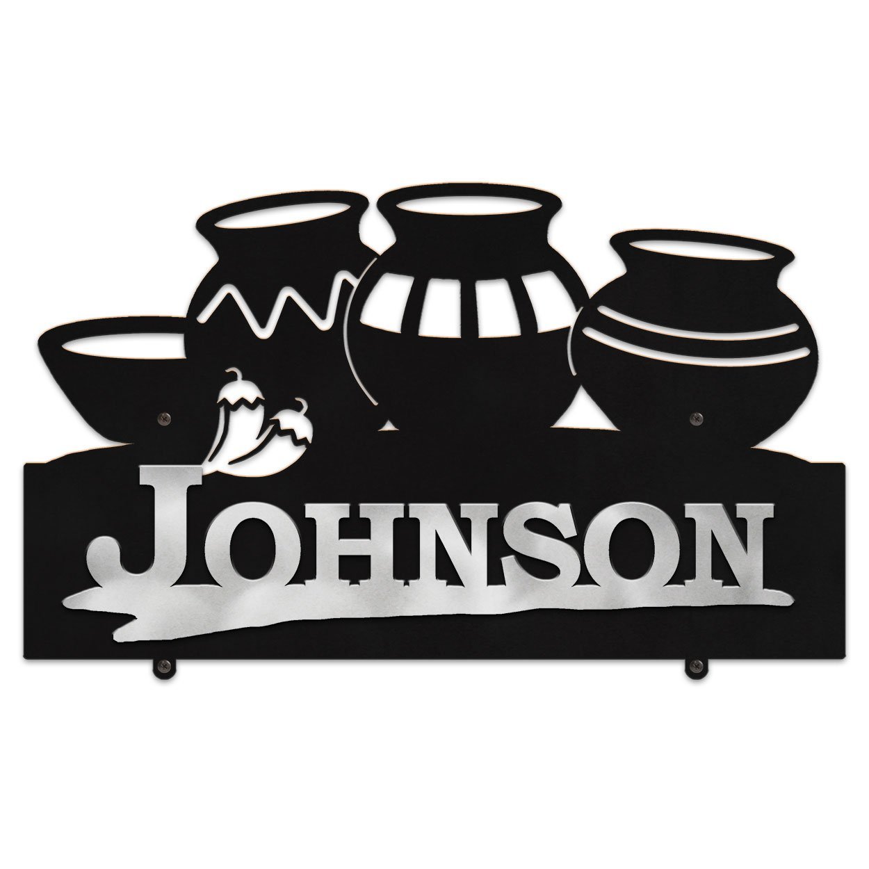 607057 - Four Pots with Chilies Design Horizontal Metal Custom Name Wall Plaque