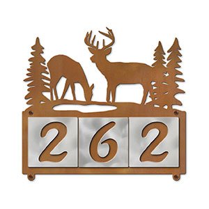 607063 - Deer Buck and Doe Design 3-Digit Horizontal 4-inch Tile Outdoor House Numbers