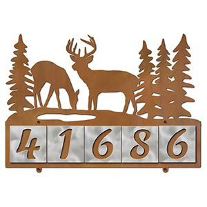 607065 - Deer Buck and Doe Design 5-Digit Horizontal 4-inch Tile Outdoor House Numbers