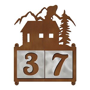 607072 - Cabin in the Woods Design 2-Digit Horizontal 4-inch Tile Outdoor House Numbers