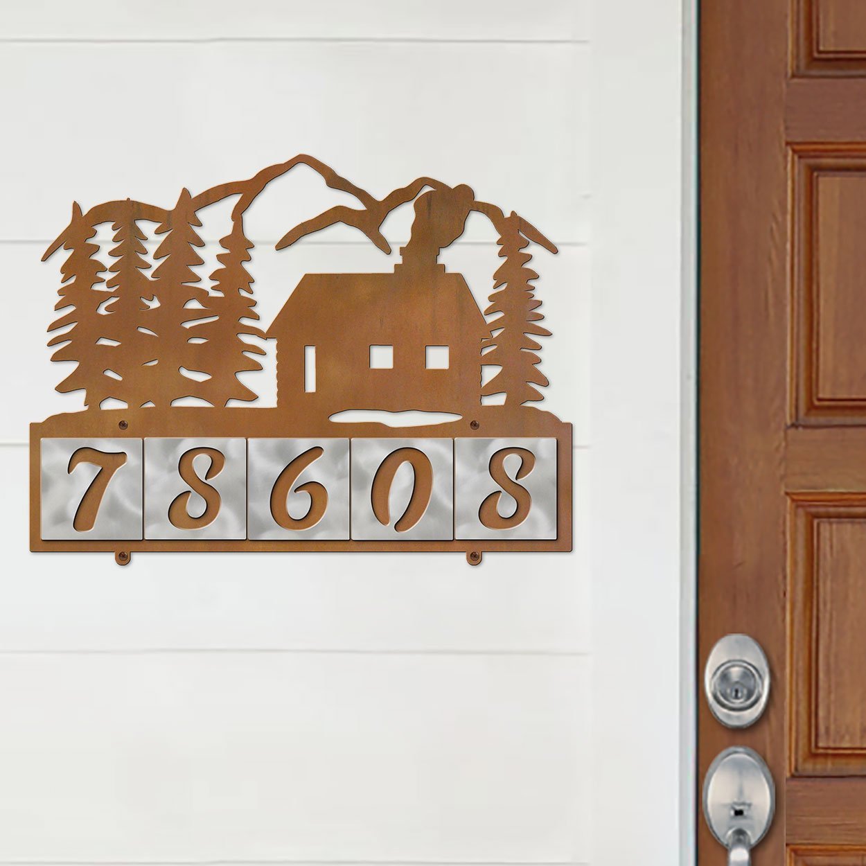 607075 - Cabin in the Woods Design 5-Digit Horizontal 4-inch Tile Outdoor House Numbers