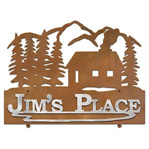 607077 - Cabin in the Woods Design Horizontal Metal Custom Name Wall Plaque
