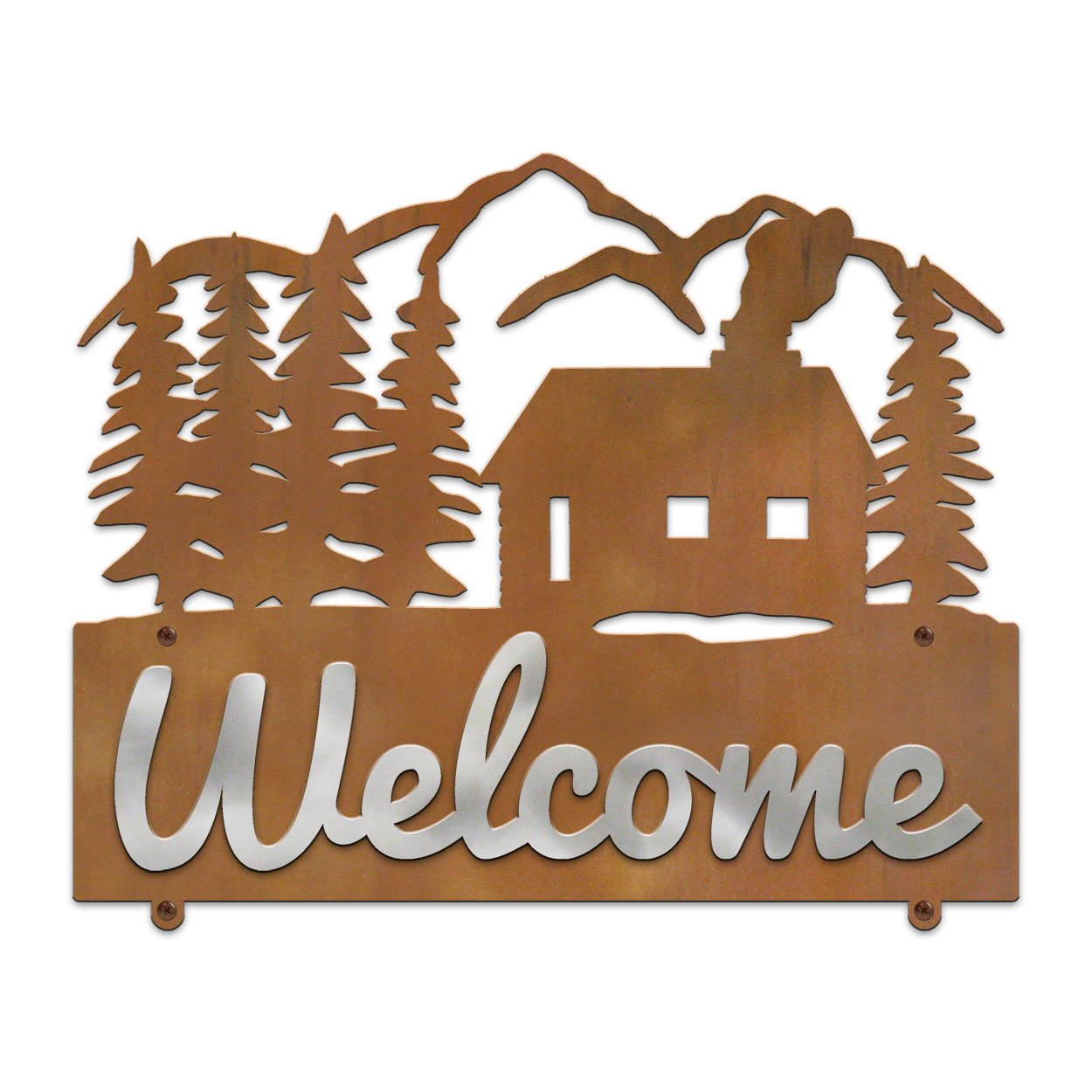 607078 - Cabin in the Woods Design Horizontal Metal Welcome Wall Plaque