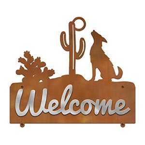 607088 - Howling Coyote Design Horizontal Metal Welcome Wall Plaque