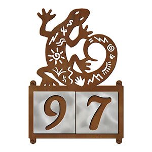 607092 - Petroglyph Lizard Design 2-Digit Horizontal 4-inch Tile Outdoor House Numbers
