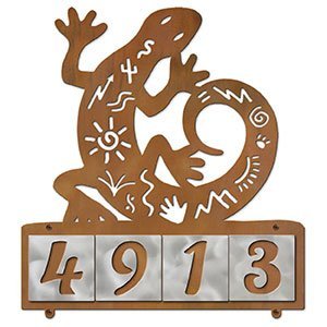 607094 - Petroglyph Lizard Design 4-Digit Horizontal 4-inch Tile Outdoor House Numbers