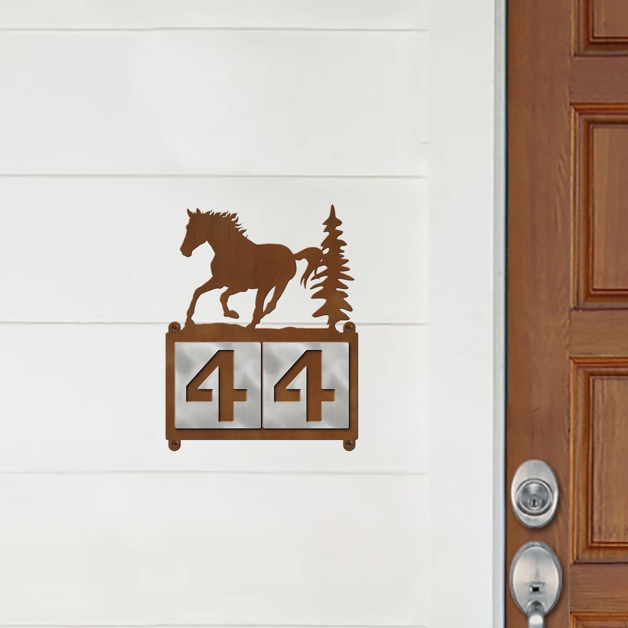 607102 - Running Horse Scene Design 2-Digit Horizontal 4-inch Tile Outdoor House Numbers