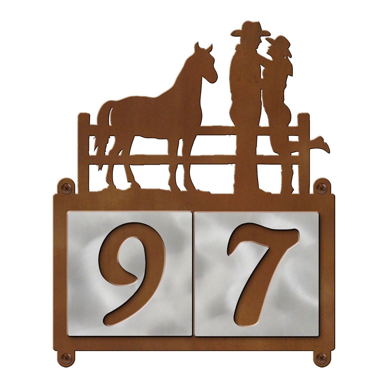607112 - Cowboy Couple 2-Digit Horizontal 4in Tile House Numbers