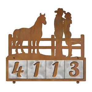 607114 - Cowboy Couple with Horse Design 4-Digit Horizontal 4-inch Tile Outdoor House Numbers