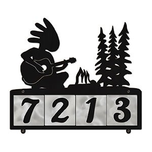 607124 - Camping Guitar Kokopelli Design 4-Digit Horizontal 4-inch Tile Outdoor House Numbers