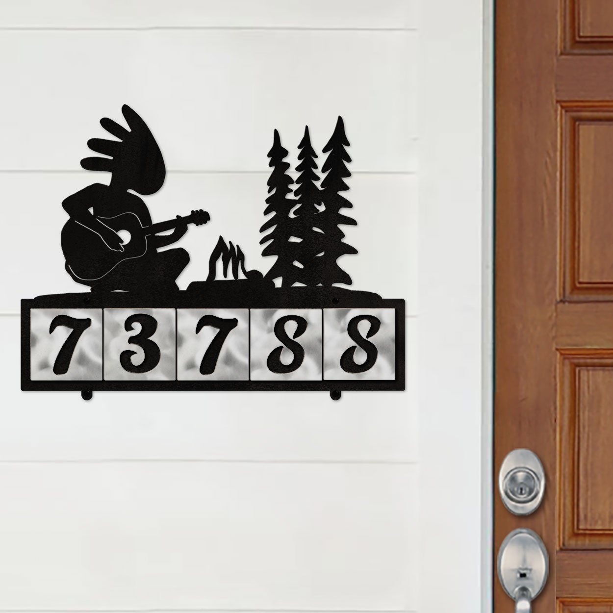607125 - Camping Guitar Kokopelli Design 5-Digit Horizontal 4-inch Tile Outdoor House Numbers