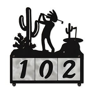 607133 - Kokopelli Desert Golfer Design 3-Digit Horizontal 4-inch Tile Outdoor House Numbers