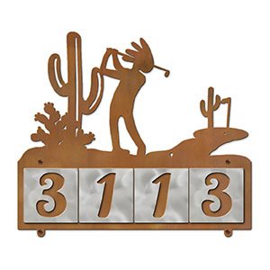 607134 - Kokopelli Desert Golfer Design 4-Digit Horizontal 4-inch Tile Outdoor House Numbers