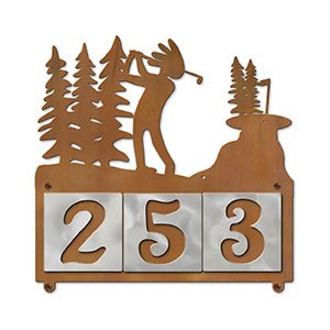 607143 - Kokopelli Golfer in the Woods Design 3-Digit Horizontal 4-inch Tile Outdoor House Numbers