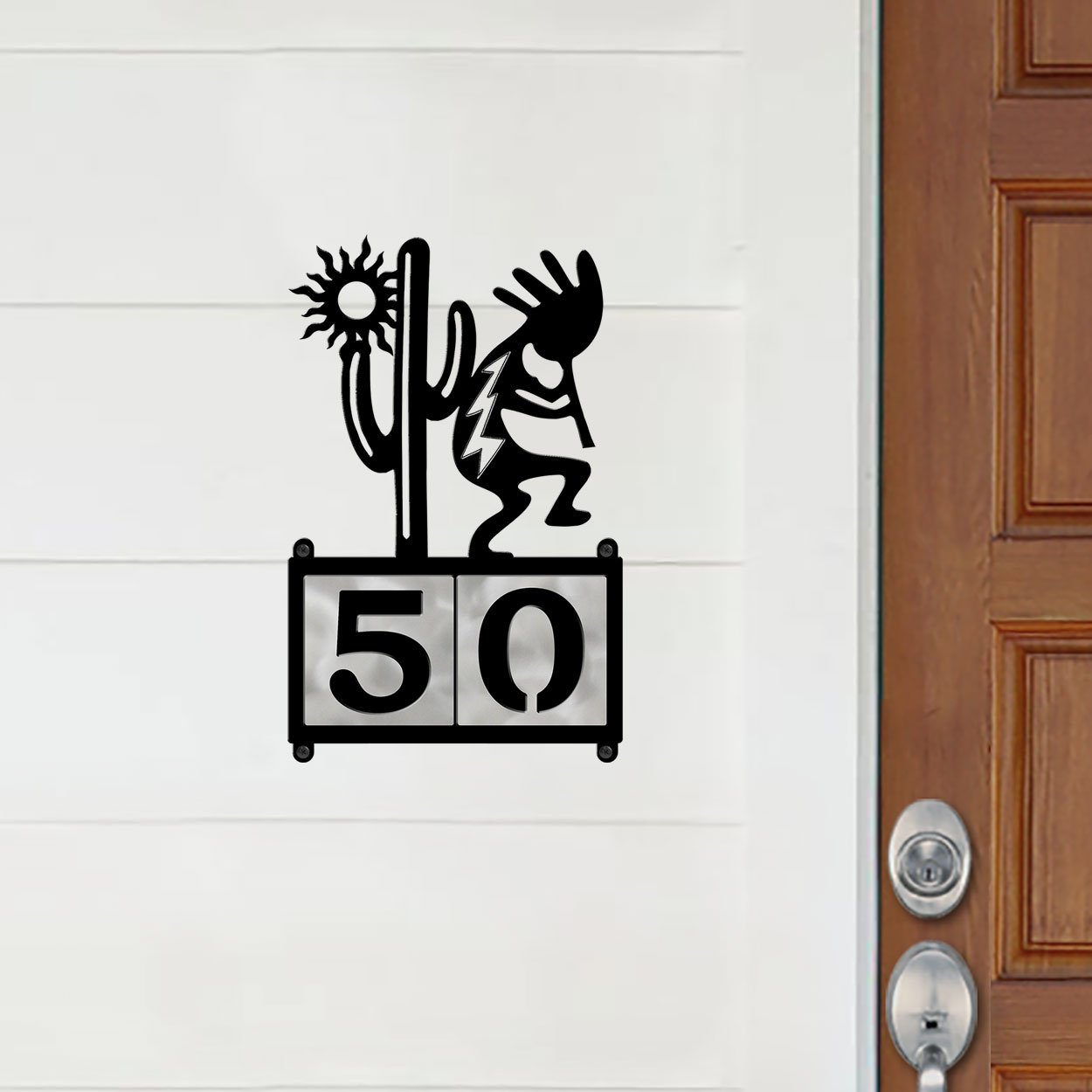 607152 - Kokopelli Desert Scene Design 2-Digit Horizontal 4-inch Tile Outdoor House Numbers