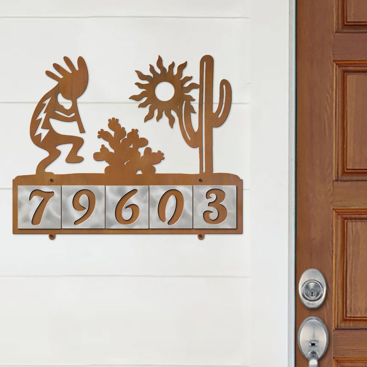 607155 - Kokopelli Desert Scene Design 5-Digit Horizontal 4-inch Tile Outdoor House Numbers