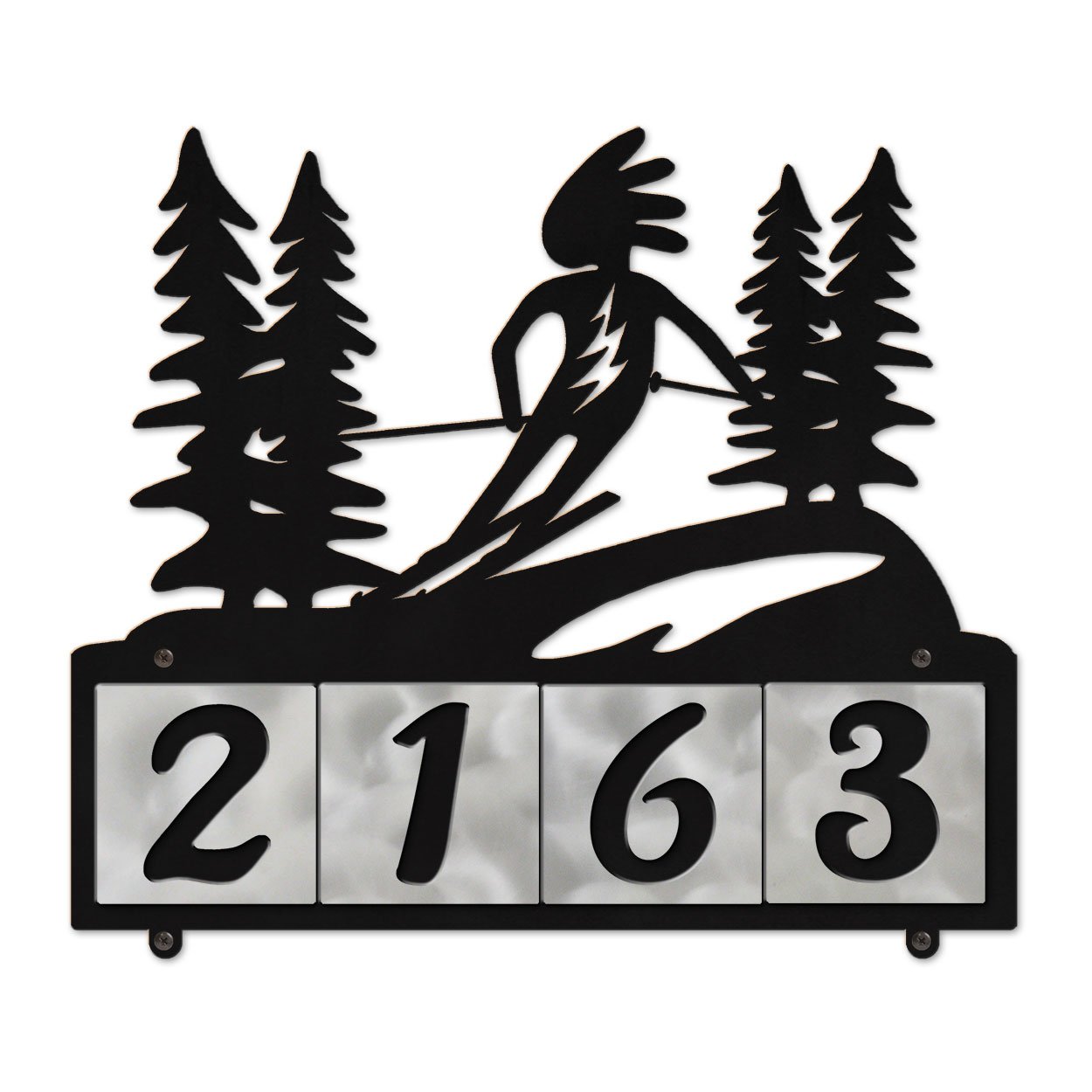607164 - Skiing Kokopelli 4-Digit Horizontal 4in Tile House Numbers