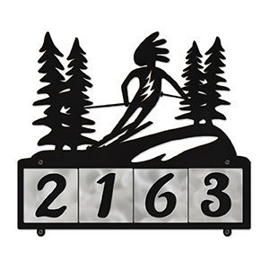 607164 - Kokopelli Alpine Skier Design 4-Digit Horizontal 4-inch Tile Outdoor House Numbers