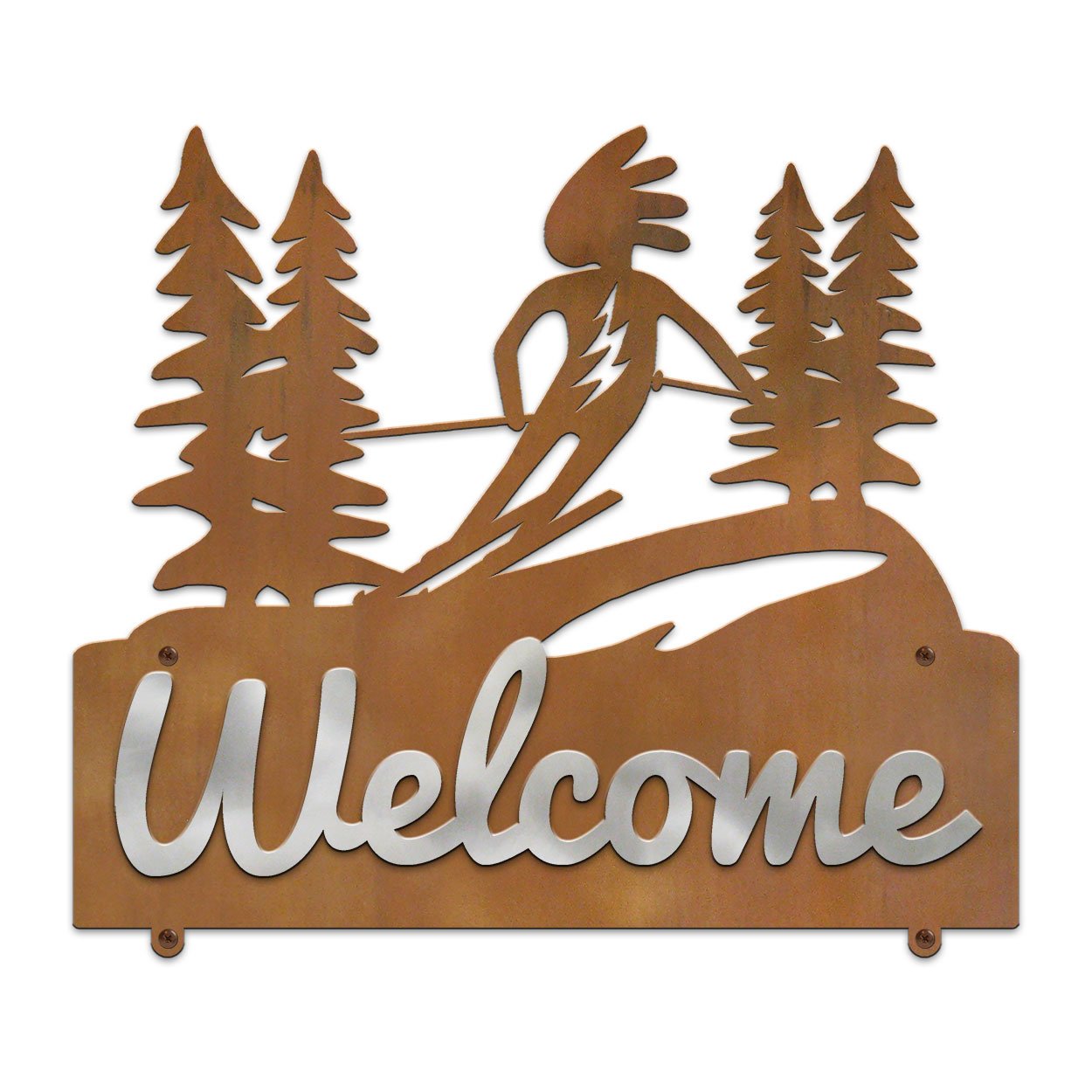 607168 - Skiing Kokopelli Horizontal Custom Metal Welcome Sign
